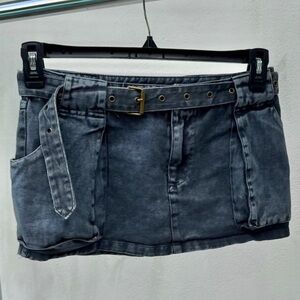 Pookie & Sebastian Charcoal Blue Denim Cargo Mini Skirt Size Small